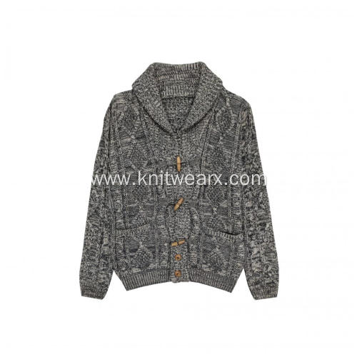 Men's Cable Knit Shawl Collar Pocket Button Cardigan